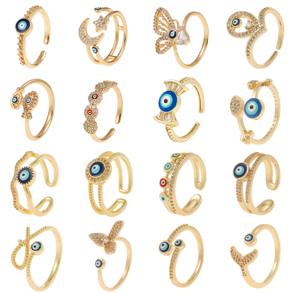 18K Evil Eye Ring Zircon Jewelry Party Holiday Gift Women